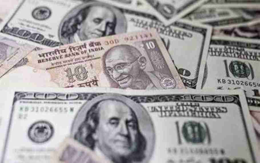 rupee falls 44 paise