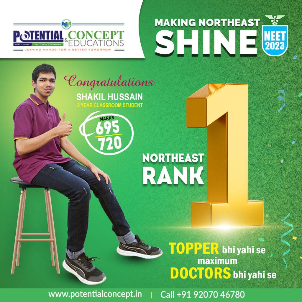 Potential and Concept Educations' Student Shakil Hussain Secures Top Rank in NEET UG 2023 in Northeast Region