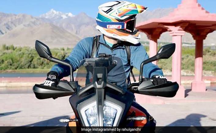 Rahul Gandhi rides KTM 390 Adventure to Pangong Lake in Ladakh to celebrate father’s birth anniversary
